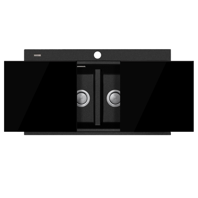 Santorini Black Double Bowl Topmount Sink With Glass Top
